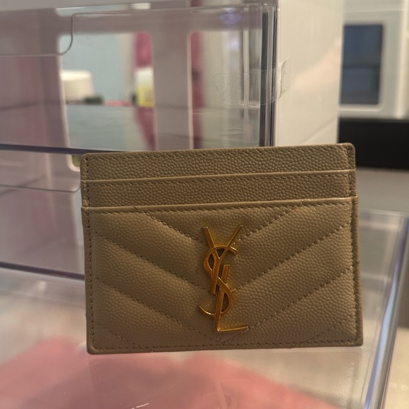 Yves Saint Laurent Tan Card Holder with Gold Logo - Picture 3 of 10